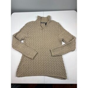 Liz Claiborne Womens Tan Beige Cable Knit Split Neck Pullover Sweater Size M